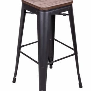 Tabouret industriel noir assise bois
