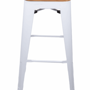 Tabouret industriel blanc assise bois clair